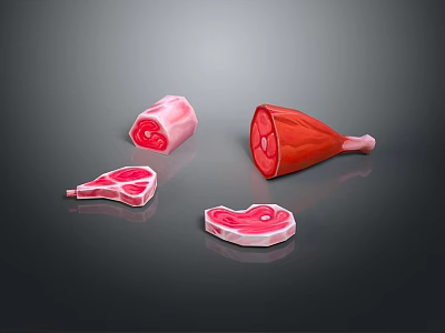 Fresh Raw Meat Cuts Including Steak Leg And Various Parts 3d model