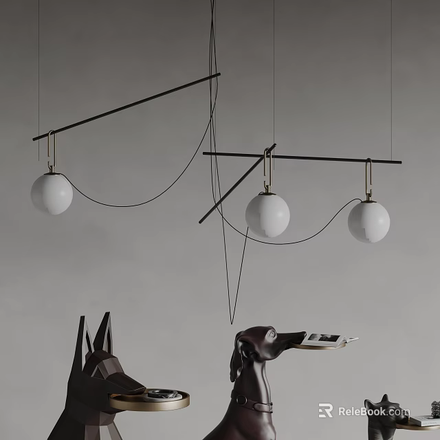 Modern Minimalist Pendant Lights With Spherical White Bulbs And Black Metal Rods 3d model 