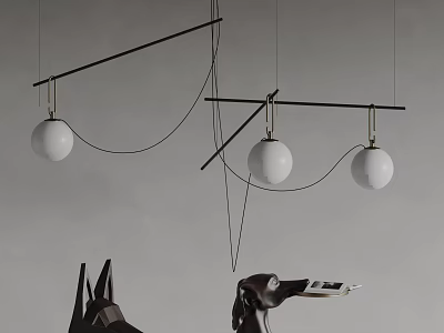 Modern Minimalist Pendant Lights With Spherical White Bulbs And Black Metal Rods 3d model