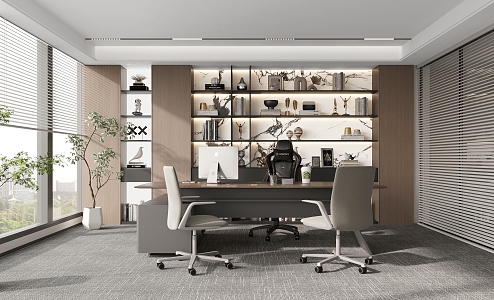 Modern office general manager office boss desk background wall 3d model