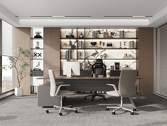 Modern office general manager office boss desk background wall 3d model