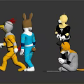 Game Movie Cartoon Characters With Dog Cat Rabbit Chicken In Colorful Costumes