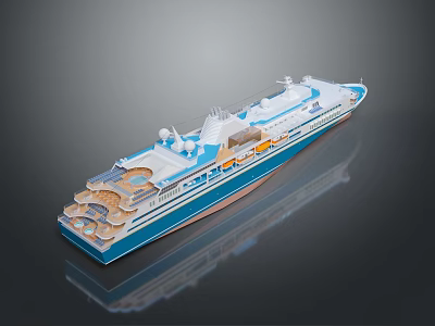 Blue And White Cruise Ship Model With Multi Level Decks 3d model