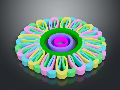 Colorful Vibrant Plant With Flower Like Petals And Central Purple Green Rings 3d model