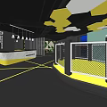 Modern KREZONIC Store Front Desk With Marble Countertop Hanging Pendant Lights And Black Yellow Interior