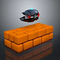 Small Floating Device With Black Red White Details Above Orange Stacked Blocks 3d model