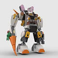 Building Blocks Robot With Rabbit Ears Holding Carrot White Orange Design 3d model