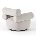 Stylish Modern Single Sofa Upholstered In Light Beige With Rounded Arms And Curved Back