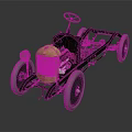 Vintage Car Chassis Mechanical Structure With Yellow Engine Steering Wheel And Wheels 3d model