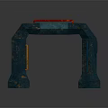 Modern Blue Textured Entry Gate With Red Accents And Geometric Design