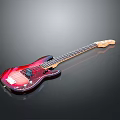 Red Gradient Electric Bass Guitar With Strings Neck And Body On Black Background