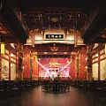 Traditional Jiangnan Theater Interior With Wooden Structure Red Decorations Lanterns Stage And Plaque