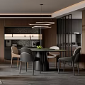 Modern Luxury Dining Table Set With Stylish Upholstered Chairs In Elegant Warm Home Dining Area