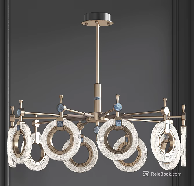 Elegant Modern Chandelier With Metal Frame Circular Rings Crystal Details And Blue Accents 3d model 