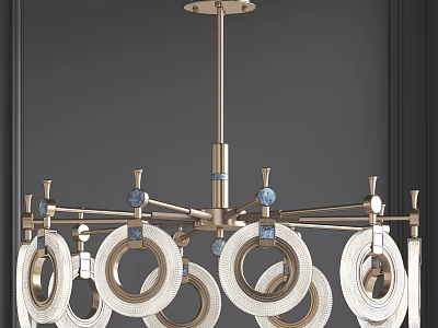 Elegant Modern Chandelier With Metal Frame Circular Rings Crystal Details And Blue Accents 3d model