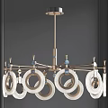 Elegant Modern Chandelier With Metal Frame Circular Rings Crystal Details And Blue Accents
