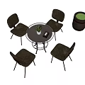 Modern Dining Table Set With Round Table Four Gray Chairs And Green Plants 3d model