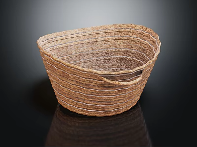 Handwoven Brown Storage Basket With Handle For Household Daily Organizing 3d model