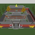 Traditional Chinese Ancient Architecture With Red Walls Gray Tiles And Golden Roof Decorations