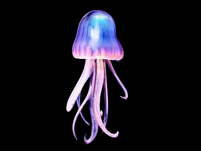 Jellyfish Shaped Light Up Ornament Decoration Set For Home Decor With Purple Pink Gradient 3d model