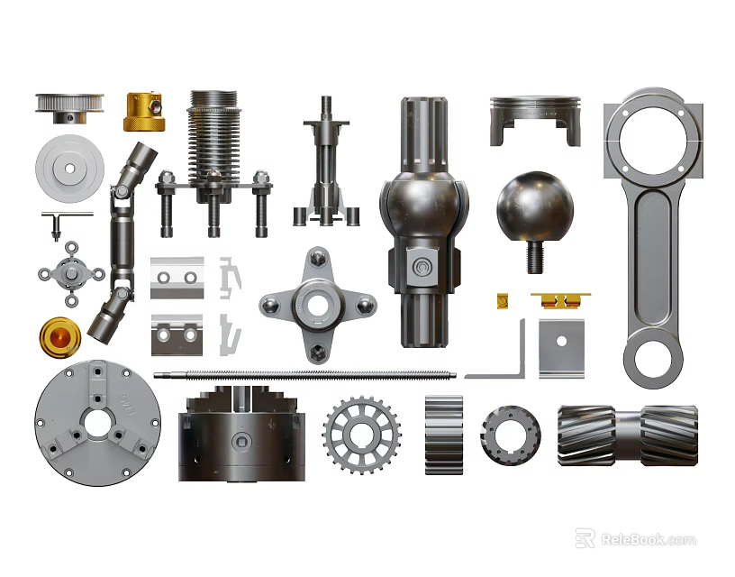 Hardware Tools Essential Mechanical Parts Including Gears Bearings Bolts Shafts Flanges And Washers 3d model 