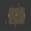 Decorative Stone-paved Square Scene With Central Fountain Sculpture Pumpkins Lanterns Stone Paths And Benches