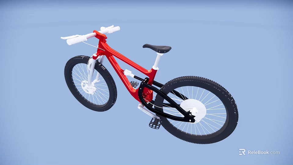 Modern Red Mountain Bike With White Frame Black Tires And Black Seat 3d model 