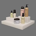 Perfume Cosmetics Display With Various Bottles And Jars On White Stands 3d model
