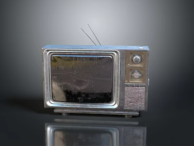 Vintage Electronic TV Set With Silver Case Antenna And Control Knobs 3d model