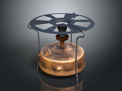 Vintage Copper Stove With Circular Burner Plate And Metal Stand Base 3d model