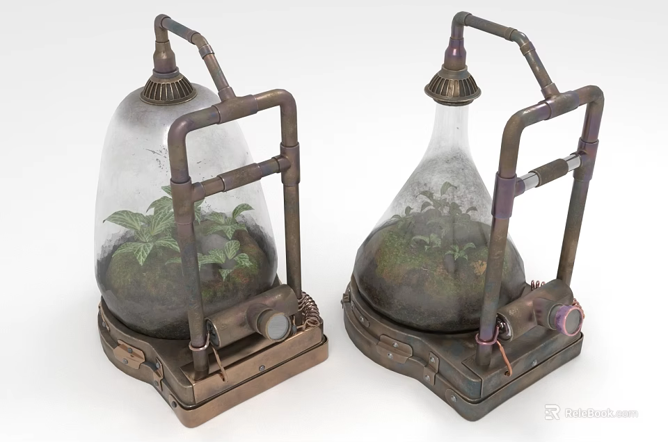 Agricultural Plant Growth Equipment With Glass Domes Metal Frames and Pipes for Indoor Cultivation 3d model 