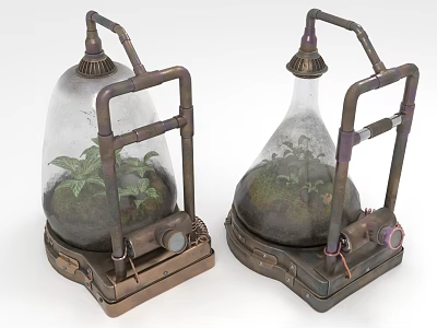 Agricultural Plant Growth Equipment With Glass Domes Metal Frames and Pipes for Indoor Cultivation 3d model