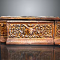 Exquisite Wooden Chest With Intricate Sculptural Carvings Classical Floral Patterns And Human Head Motif