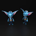 Blue Game and Movie Character with Large Ears in Detailed Outfit Front Back View