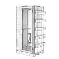Public Facility Storage Structure With White Frame Multiple Shelves And Glass Door 3d model