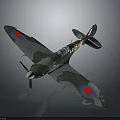 Vintage World War II Fighter Airplane With Military Camouflage Paint And Red Blue Wing Insignia
