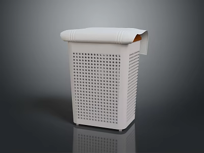 White Perforated Trash Can With Lid For Home Use Equipment Design 3d model