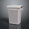 White Perforated Trash Can With Lid For Home Use Equipment Design