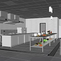 Industrial Style Commercial Kitchen With Stainless Steel Equipment Metal Countertops And Ventilation System