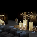 Floral Installation Design For Fashion Event Runway With Decorative Columns And Seating Arrangement
