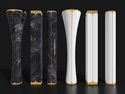 Modern Decorative Pillars With Black Marble White Bodies And Golden Edges 3d model