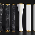 Modern Decorative Pillars With Black Marble White Bodies And Golden Edges