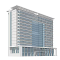 Modern High Rise Office Building Exterior With Glass Curtain Wall Trees And Parking Cars
