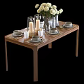 Stylish Wooden Dining Table Decorated With Plates Placemats Candles And Flower Vase