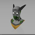 Futuristic Character Helmet With Horns Glowing Eyes And Silver Green Accents In