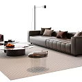 Modern Leather Sofa and Coffee Table Set with Round Glass Top Accent Pillows and Rug