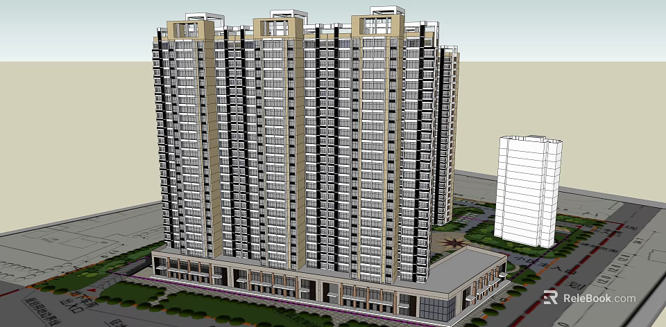 Modern High Rise Residential Building With Glass Windows And Ground Floor Structure 3d model 