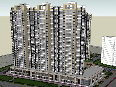 Modern High Rise Residential Building With Glass Windows And Ground Floor Structure 3d model