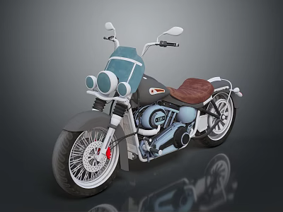 Vintage Motorcycle With Blue Fuel Tank Brown Leather Seat White Rims And Red Brake Calipers 3d model