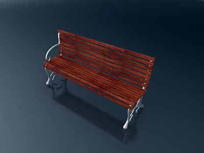 Outdoor Bench With Wooden Slats Curved Metal Armrests And Modern Design 3d model